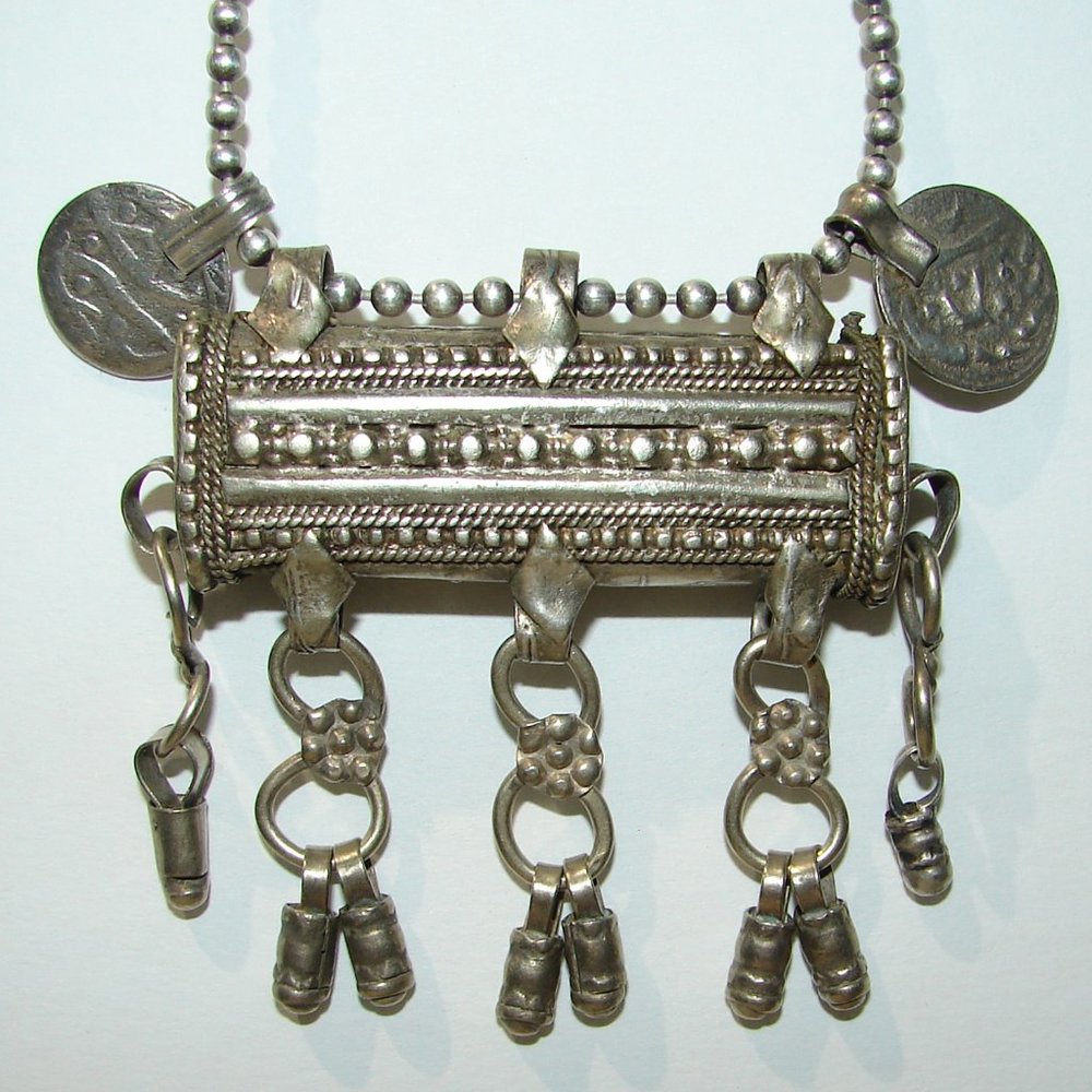 Ethnic Tribal Yemeni Pendant Amulet Box Antique Bedouin Silver Old Silver Coins